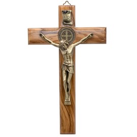 Saint Benedict Wall Cross | Solid Wood Cross with Metallic Corpus and St. Ben Medal | Catholic Home Décor | Great Religious Gift for First Communion and Confirmation