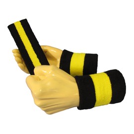 COUVER Sweatband Set Sports Headband Wristband Set Terry Cloth Moisture Wicking Sweat Absorbing Wrist Sweatbands Head Sweatband, Bright Yellow/Black