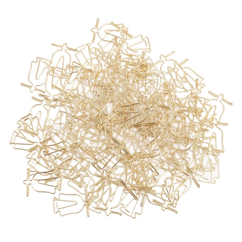 100Pcs Gold Paper Clips Cute Shape Stainless Steel Multifunction Metal