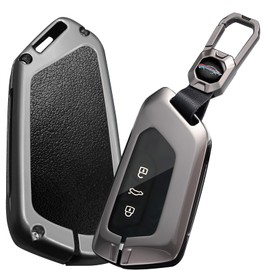 ontto Alloy Leather Car Key Fob Cover Fit for VW Golf 8 ID3 ID4 Cupra for Skoda Octavia A8 SEAT Leon MK4 Formentor Smart Key Holder case keyring Shell keychain bag protector accessories Black A