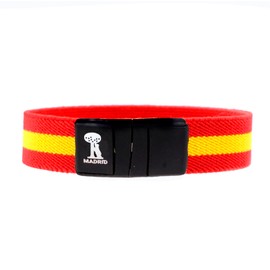 Only faith Spain Flag Bracelet Genuine Leather Men's Stainless Steel Adjustable Flag Paracord Yellow and Red Black Gift for Men