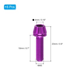 PATIKIL M5x18mm Titanium Bicycle Stem Bolt, 6 Pack Hex Tapered Head Bolt Mountain Bike Screw Replacement with Washer for Bicycle Stem Parts, Purple