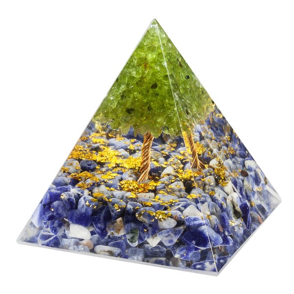 KYEYGWO Sodalite Positive Energy Pyramid Gemstone, Tree of Life Pyramid