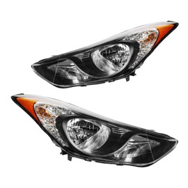 PHILTOP Headlight Assembly Pair for 2011-2013 Hyundai Elantra, Black Housing with Amber Reflector, Driver and Passenger Side, OE Style Replacement