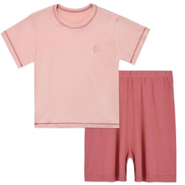 Cabahata Kids Short Sleeve Pajama Set Viscose Boys Girls 2pcs Pj's Sleepwear Set(Pink(Shorts), 100/2-3y)