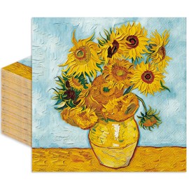 JarThenaAMCS 50Pcs Van Gogh Sunflower Cocktail Napkins Oil Painting Floral Paper Napkins Summer Flower Disposable Beverage Napkin for Garden Party Art Event Birthday Bridal Shower