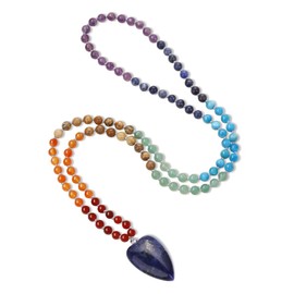 COAI Heart Pendant Prayer Beaded Necklace, Handmade 108 Mala Beads 7 Chakra Necklace for Women 6mm
