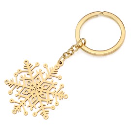 BAMAY Stainless Steel Snowflake Keychain Wallet Car Key Chain Rings Jewelry Christmas Gifts for Women Girls Charms (Gold)