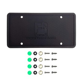 Silicone License Plate Frame Back Guard Holder Rust-Proof Rattle-Proof Weather-Proof + Green Aluminum Screw On Caps Hardware