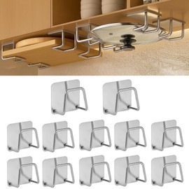 YCQDDA Under Cabinet Cutting Board Holder – 12 Pack Pot Lid & Chopping Board Organizer Rack, Stainless Steel Adhesive Storage for Kitchen Cabinets & Counter, No Drilling Required (Silver)