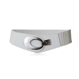 irisaa Wide Women's Elastic Waist Belt, Waist Belt, Stretch Belt with Hook Closure, off white