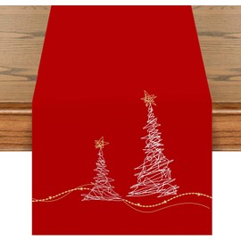khevga Table Runner Tablecloth Christmas Modern in Grey with Embroidery Gold Silver (Red)