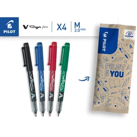 Pilot 2.0 mm V-Sign Pen Liquid Ink Tip - Black/Blue/Red/Green (Pack of 4)