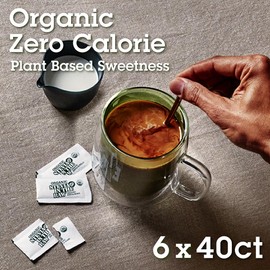 Organic Stevia In The Raw, Plant Based Zero Calorie Natural Sweetener, No Erythritol, Sugar Substitute, Sweetener for Coffee, Hot & Cold Drinks, Non-GMO, Vegan, Gluten-Free, 40 Count Packets (6 Pack)