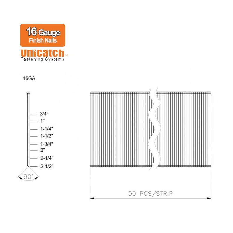 Unicatch 2 Inch 16 Gauge Galvanized Straight Finish Nails (2,500