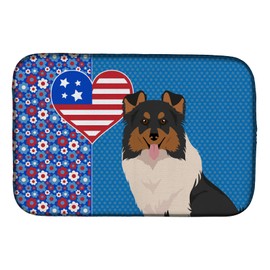 Caroline's Treasures WDK5289DDM Tricolor Sheltie USA American Dish Drying Mat Absorbent Dish Drying Mat Pad for Kitchen Counter Dish Drainer Mat for Countertop, 14 x 21", Multicolor