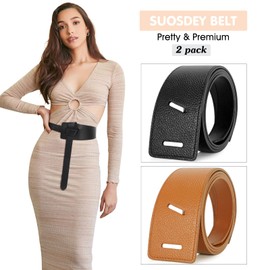 SUOSDEY 2 Pack Women Tie a Knot Belt Genuine Leather Full Grain Leather Waist Belt for Dress Coat Clothing Accessories
