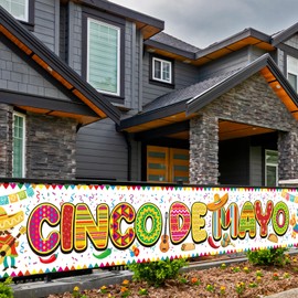 Fancy Land Large Cinco De Mayo Banner Mexican Fiesta Party Decoration Backdrop for Home Decoration Supplies 9.8 x 1.6 Feet