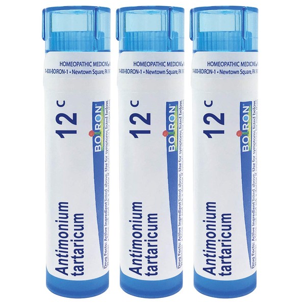 Boiron Antimonium Tartaricum 12c Homeopathic Medicine for Thick Mucus and Cough - Pack of 3 (240 Pellets)