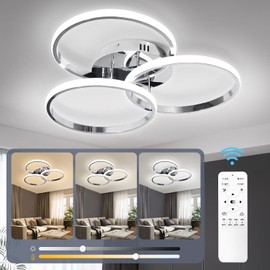 Led Ceiling Light Fixtures, Dimmable Modern Led Ceiling Light with Remote Control, 3000K-6500K Flush Mount Ceiling Light for Bedroom Living room Dining room Kitchen (Chrome)