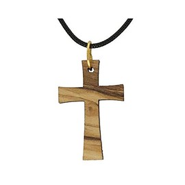 Modern Olive Wood Cross Necklace from Holy Lands Adjustable 28 inch cord