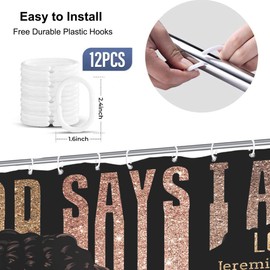 Yookeb African American Bible Bathroom Shower Curtain 60W by 71H Inch Black Girl Woman Bible Inspirational Quotes Motivational Positive Bless Christian 12 Plastic Hooks Waterproof Decor