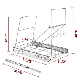 SOCONT Pull Out Trash Can, Stainless Steel Kitchen Adjustable Trash Slide Out Shelf, Cabinet Trash Can Pull Out Kit, Trash Can Not Included.(Sliver)