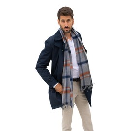 MayTree Cashmere Scarf for Men and Women - Soft Wool Scarf Made of 100% Cashmere, Chequered, 180 x 30 cm - Luxurious Winter Scarf - Tartan Grey White Blue, Grey / white / blue