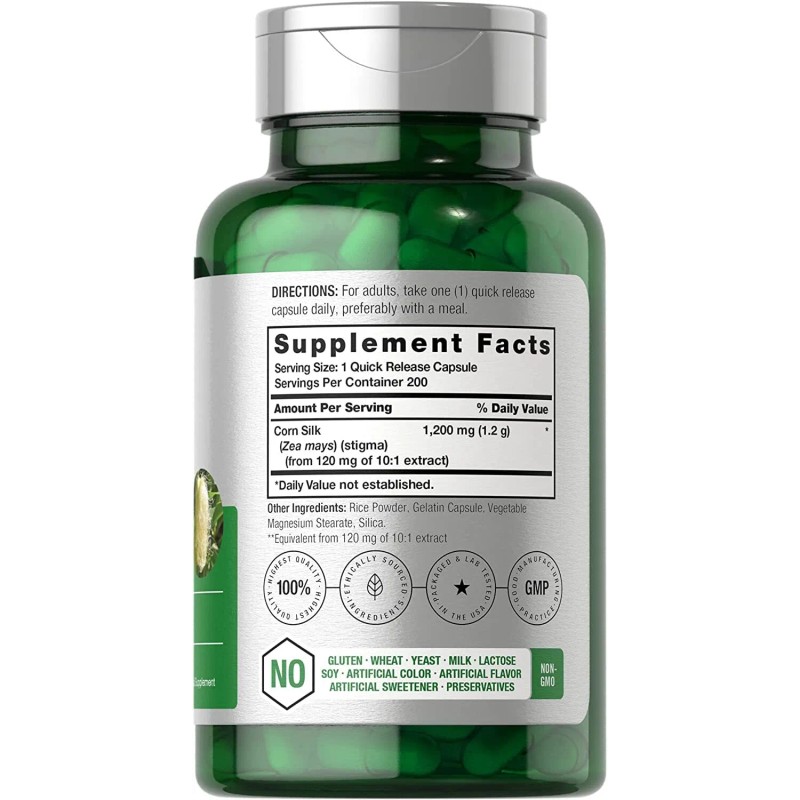 Horbäach Corn Silk Capsules 1200mg | 200 Pills | Non-GMO,