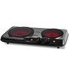 Ovente Electric Double Infrared Burner 7.75 & 6.75 Inch Ceramic Glass Hot Plates Cooktop, 5 Level Temperature Control & Easy Clean Stainless Steel Base, Portable Stove Dorm & Office, Black BGI102B