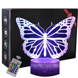 INTUPGD Butterfly Night Light for Children Girls Boys 3D Light Lamp 17 Colour Changing with Remote Control Gifts Birthday Bedroom Decor Lamp