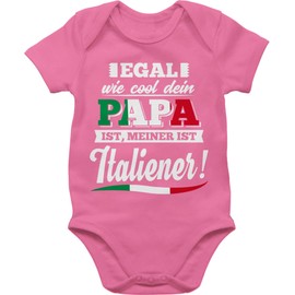 Shirtracer - Statement Sayings Baby - Egal wie Cool Dein Papa meiner ist Italian - Baby Bodysuit Short-Sleeved for Boys and Girls, 3 Pink, 12-18 Monate