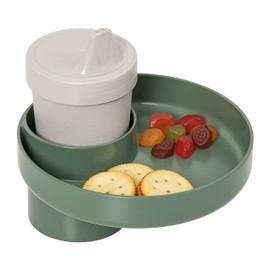 My Travel Tray/Round - USA Made. Easily Convert Your Current Cup Holder to a Tray and Cup Holder for use with Car Seats, Booster,Stroller and Anywhere You Have a Cup Holder! (Moss Green)
