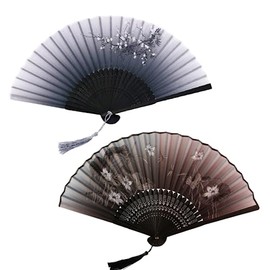 Leadigol Chinese Style Fan Silk Folding Fan Folding Fan Handle Vintage Style Hand Fan for Wedding Dancing Decoration Gift Performance 2PCS