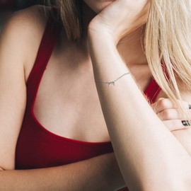 ChicSilver Boho Fashion Jewellery Anklet Friendship Chain Beautiful Heart Moon Topaz Star of David for Elegant Women and Girls in 925 Sterling Silver 22 cm + 5 cm, Sterling Silver