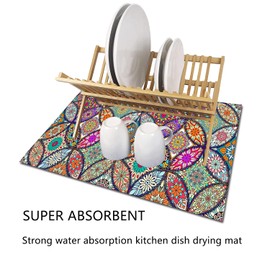 Muemigai Dish Drying Mat Multi-Purpose Dish Drying Rack Foldable Absorption Drying Mat For Kitchen Counter Strong Absobent Water 12*16In Kitchen Pad(One Datura, 16*12inches)
