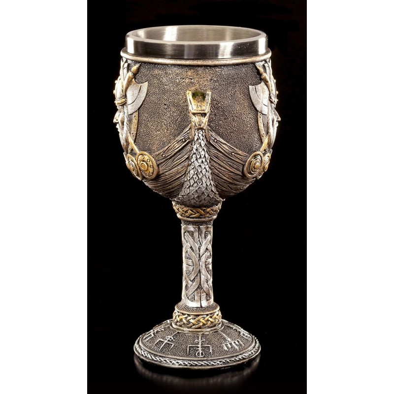 Viking Goblet Emblem with Drakkar Ship Decorative Figure Mead Wine