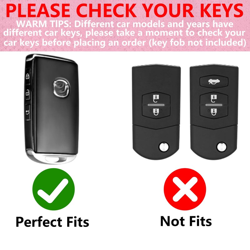 Simocky Key Fob Cover with Diamond Heart Keychain for Mazda
