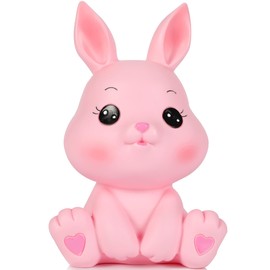 H&W Little Bunny Money Bank, Mini Rabbit Piggy Bank, Best Bitrthday Gift, Pink