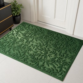 VivaNest Green Leaves Outdoor Indoor Entrance Door mat, Absorbent Durable Heavy Duty Welcome Front Door Mat,Thick Natural Rubber Back,Easy Clean Entryway Mat 47x32 Inch, Low Profile