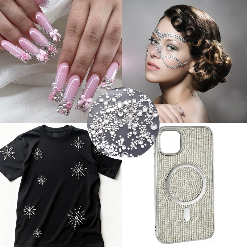 HARY Hotfix Rhinestones Set,Crystal, Mixed 7 Sizes SS5 - SS20,
