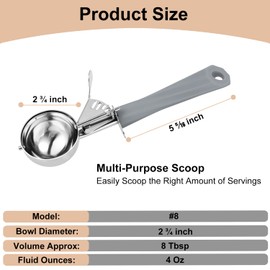 Fayomir 4 OZ Portion Scoop, Disher Scoop, Cookie Scoop, Cupcake Scoop, With Spring-Load Trigger, Grey Handle, for Portion Control, Cookie Dough, Cupcake Batter, Ice Cream, Mashed Potatoes