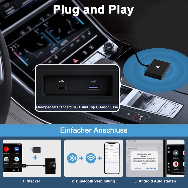 Android Car Wireless Adapter, Android Car Dongle for Android Car
