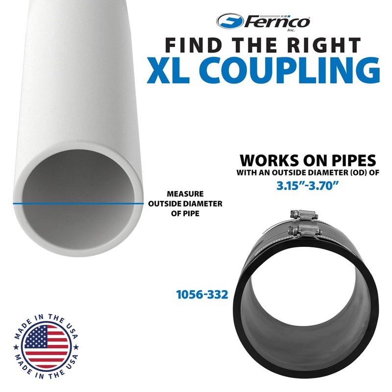 Fernco XL 1056-332 Flexible Pipe Coupling 3” CI/Plastic/Steel to 3”