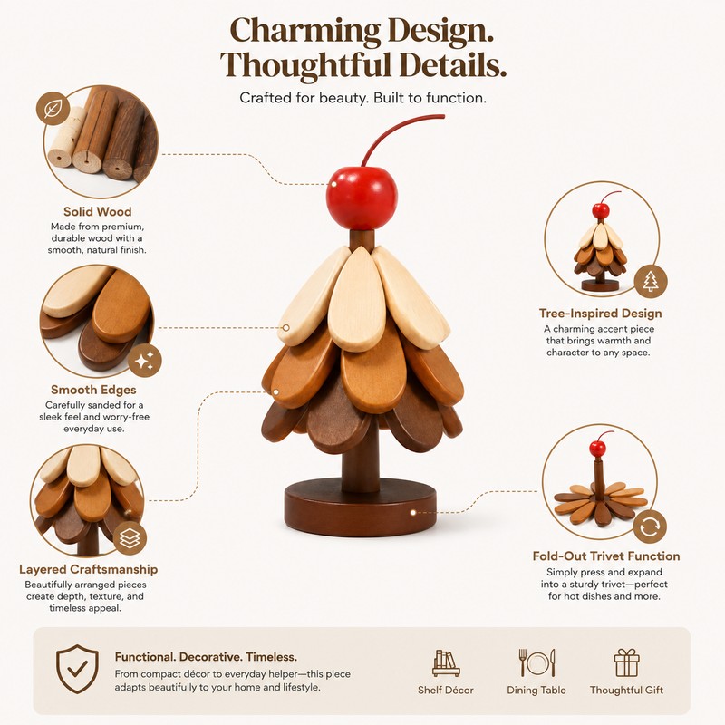 Wooden Tree Trivet Set for Dining Tables – Folding Pot