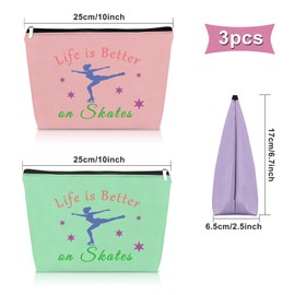 3PCS Skater Gifts for Women Makeup Bag Ice Skating Coach Gift Skate Lover Gift Cosmetic Bag Figure Skater Gifts for Her Sister Ice Skater Gifts for Girls Birthday Christmas Gifts Travel Pouch