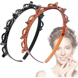 2 Pcs Bangs Hairstyle Hairpin Headband, Professional Weave Bangs Clip, Toothed Headband Braid Tool, Women Girls Fashion Hair Accessories (Black and Brown, One size)