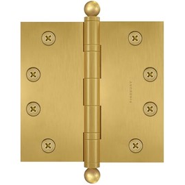Finsbury Hardware 4.5 Inch Brass Ball Bearing Door Hinges, 4.5 x 4.5 Inches Solid Brass Durable Heavy Duty Architectural Mortise Hinges for Residential and Commercial Use, Ball Tip (Satin Brass)