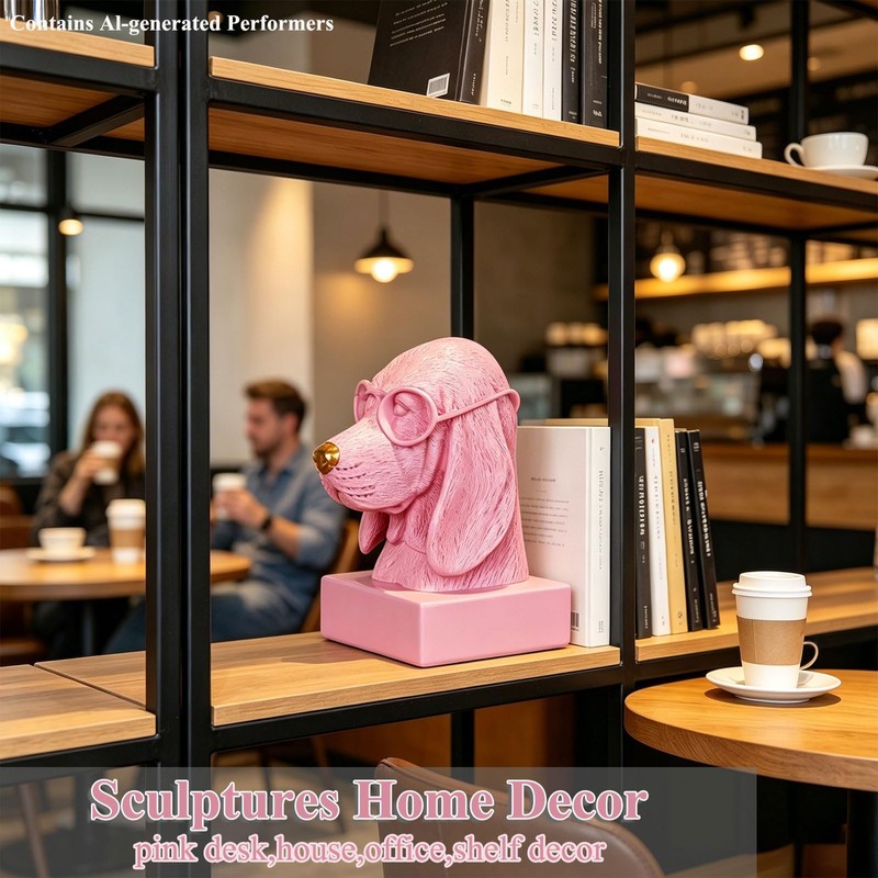 Pink Dog Book Ends for Shelves,Set of 2 Decorative Bookends