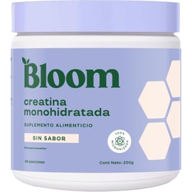 Bloom Creatina Monohidratada de Alta Pureza sin Sabor, 5g por porción Apoya la fuerza, resistencia y recuperación Sin OGM, Ideal antes o después del entrenamiento 40 porciones 200g